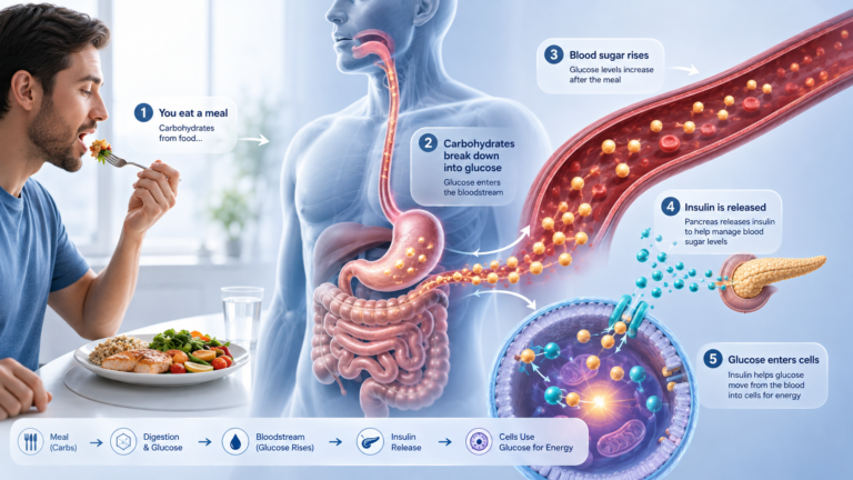 Blood sugar rise after eating carbohydrates and glucose response