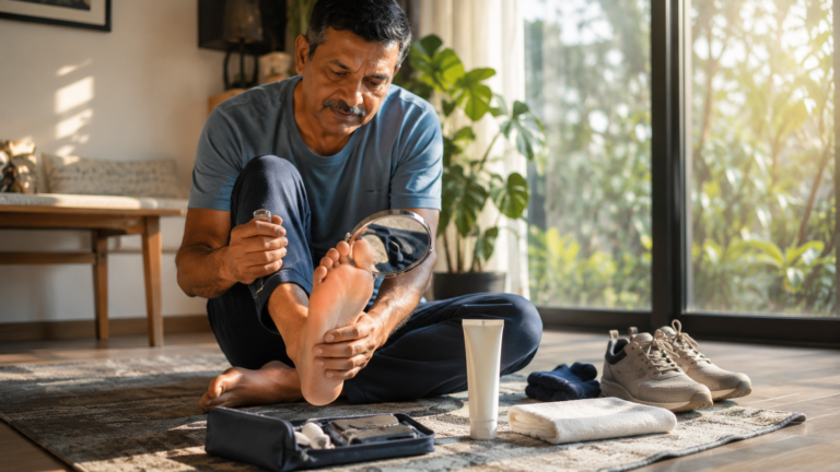 Daily diabetic wound care foot inspection at home