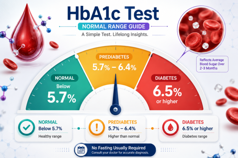 HbA1c Test normal range chart showing prediabetes and diabetes levels