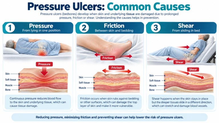 pressure ulcers caused by prolonged pressure friction and shear