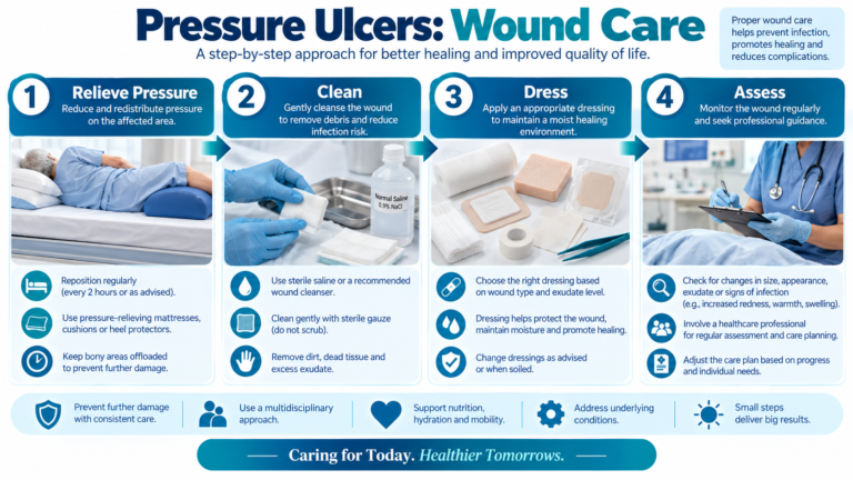 pressure ulcers wound care with cleaning dressing and pressure relief