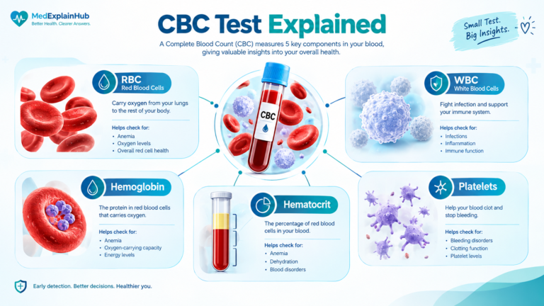 CBC Test Explained showing RBC WBC hemoglobin hematocrit and platelets