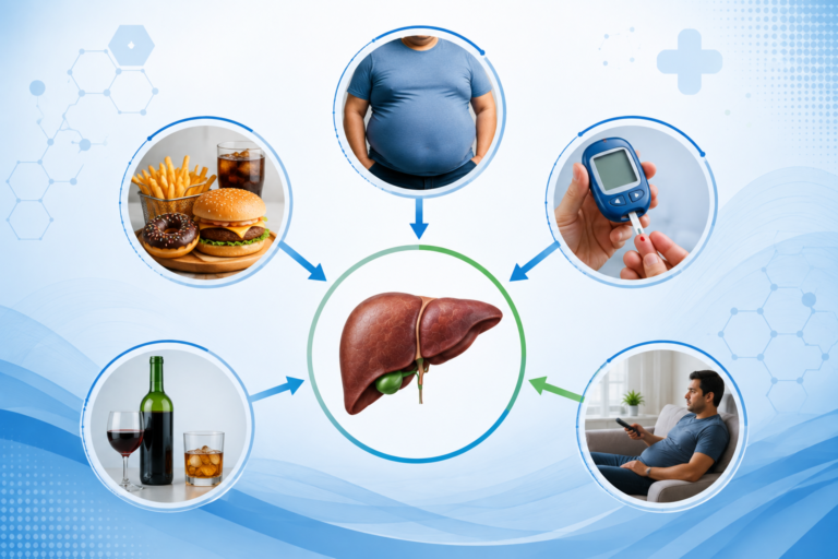 common causes of fatty liver including obesity diabetes unhealthy diet and alcohol