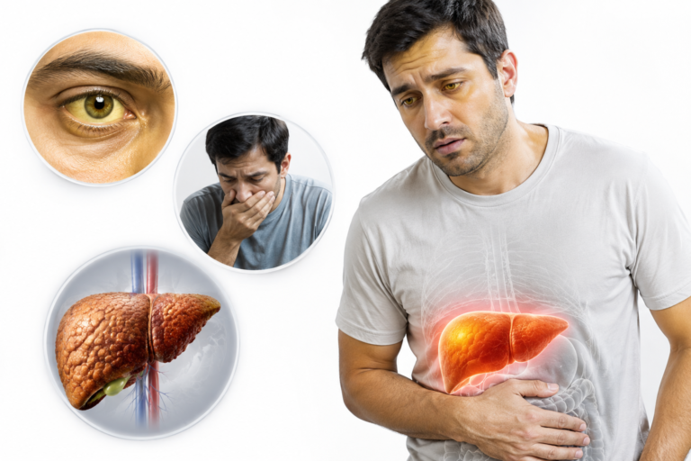 Symptoms of high SGPT including fatigue jaundice abdominal pain and nausea