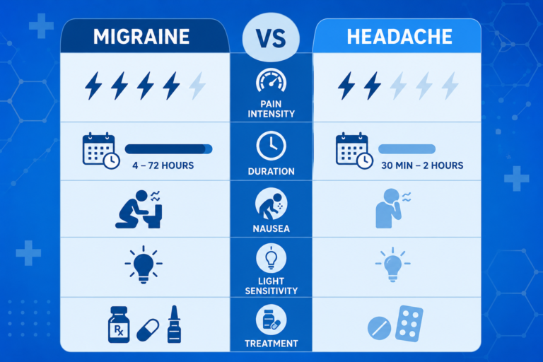 Migraine vs Headache comparison infographic