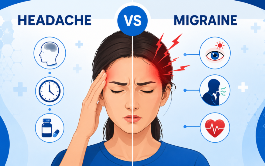 Migraine vs Headache comparison with symptoms