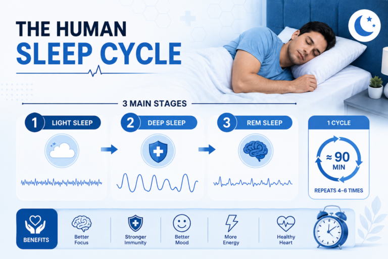 tired after sleep sleep cycle stages illustration