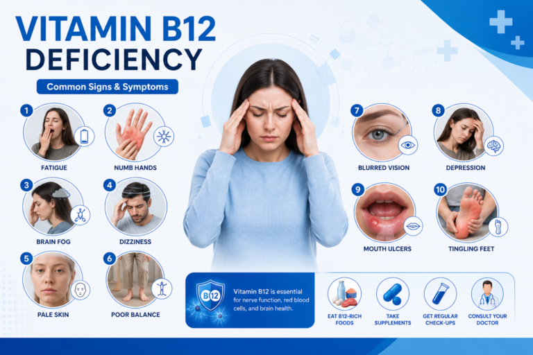 Early symptoms of Vitamin B12 deficiency infographic