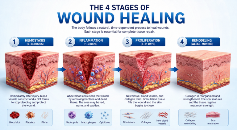 Four stages of wound healing process medical infographic