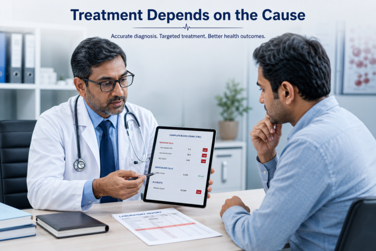 Doctor reviewing CBC Report results and treatment options.