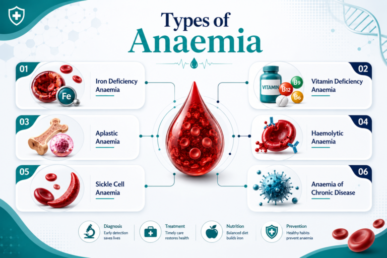 Types of anaemia including iron deficiency vitamin deficiency aplastic haemolytic sickle cell and chronic disease anaemia