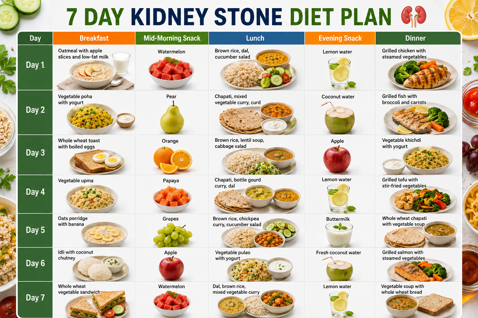 7 Day Kidney Stone Diet Chart: Complete Meal Plan for Faster Recovery