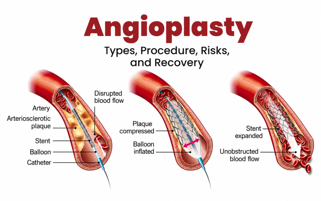 Coronary stent placement during angioplasty inside a heart artery