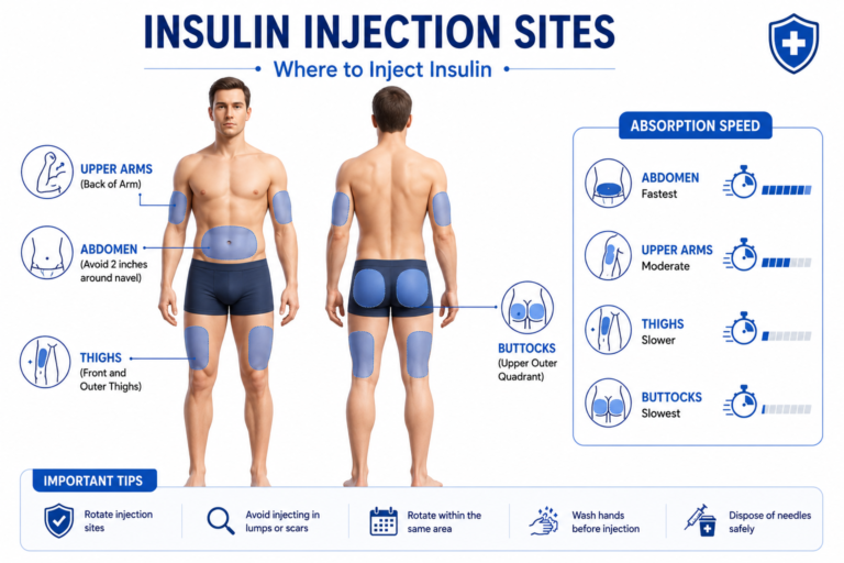Best insulin injection sites for safe insulin syringes uses in diabetes care