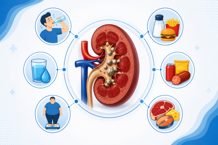 Common causes of kidney stones including dehydration high salt diet and poor lifestyle