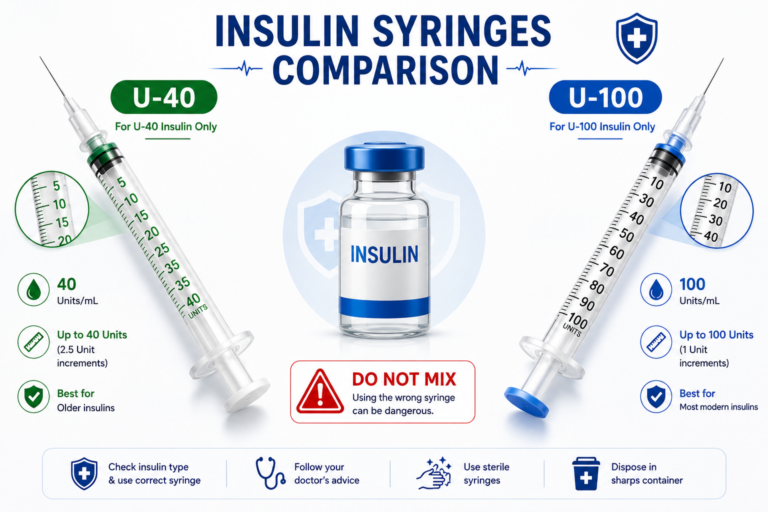 U-40 vs U-100 insulin syringes comparison for correct insulin dosing