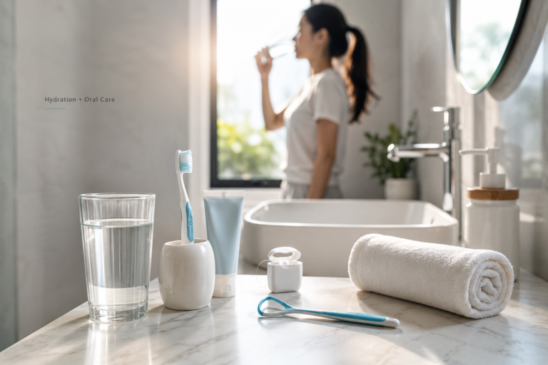 Managing bitter taste in mouth causes with hydration and oral care