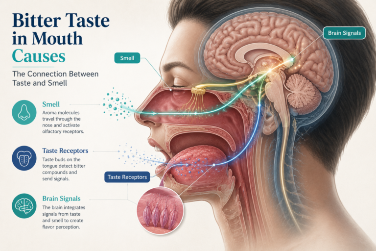 Bitter taste in mouth causes related to taste and smell changes