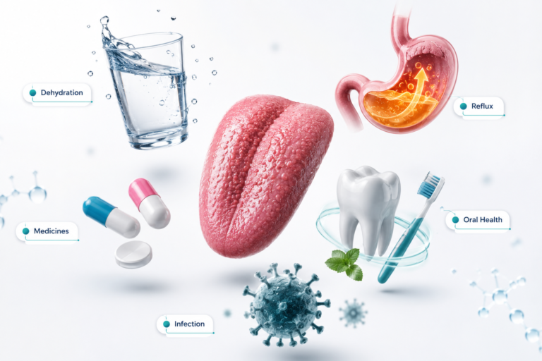 Bitter taste in mouth causes including dehydration reflux medicines and oral problems