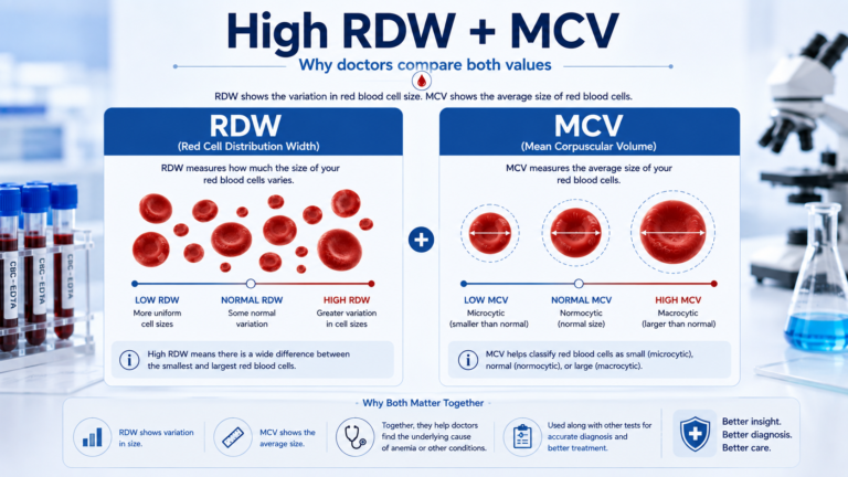 High RDW blood test and MCV comparison showing red blood cell size