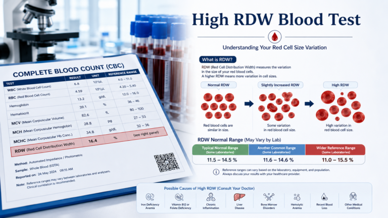 High RDW blood test normal range and red blood cell size variation