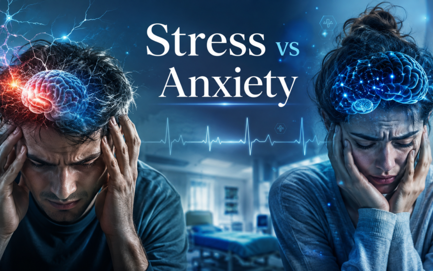 Stress vs Anxiety differences, symptoms, and mental health concept