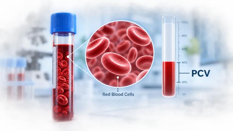 PCV blood test showing packed red blood cells in a blood sample