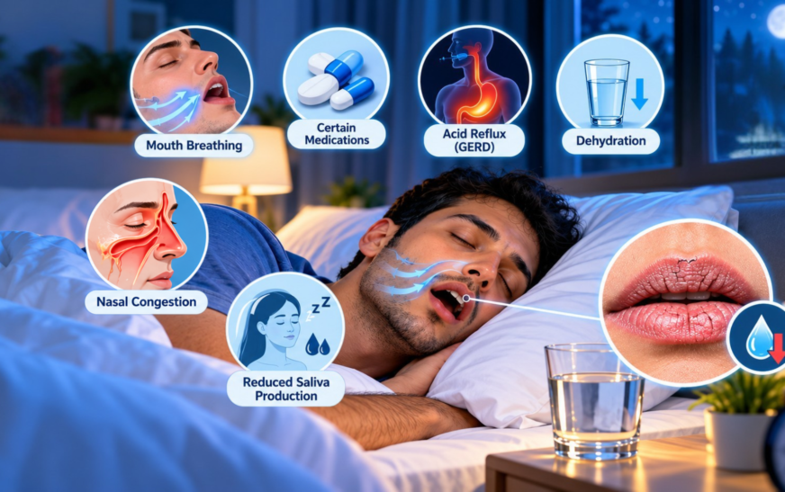 What causes a dry mouth at night and common nighttime dry mouth causes