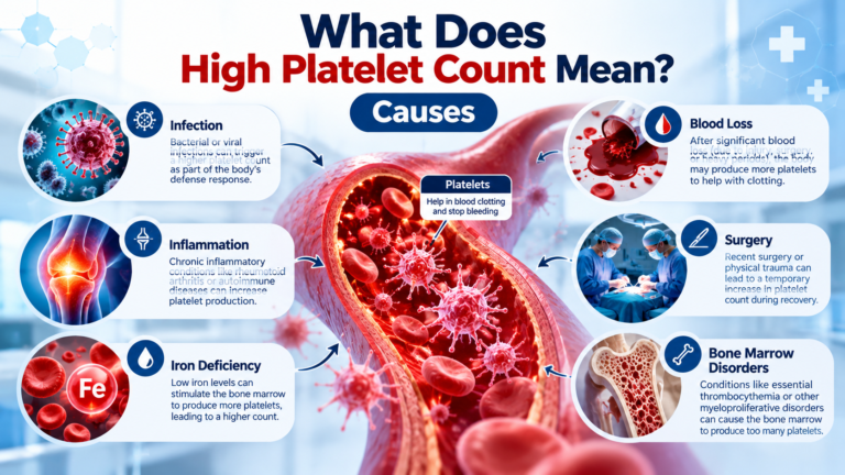 What does high platelet count mean causes and thrombocytosis