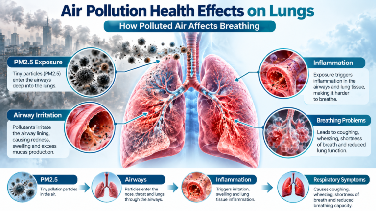 Air pollution health effects on lungs and breathing